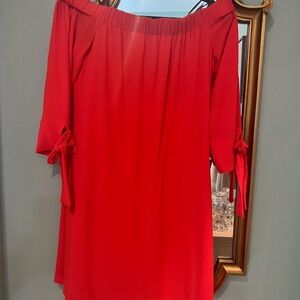 Off-Shoulder Red Dress with Bow Sleeves